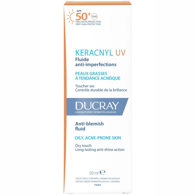 Ducray Keracnyl UV Anti-Blemish Fluid SPF50 Λεπτόρρευστη Αντηλιακή Κρέμα για Δέρμα με Τάση Ακμής 50ml