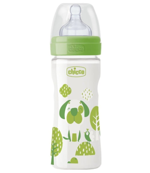 Chicco Nature Glass Well Being Γυάλινο Μπιμπερό Θηλή Σιλικόνης Green Dod 0m+ 240ml