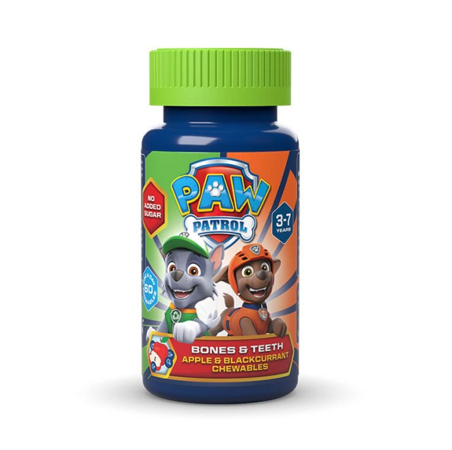 Paw Patrol Bones and Teeth Παιδική βιταμίνη 3-7 Ετών Μήλο & Φραγκοστάφυλο 60 μασώμενα δισκία