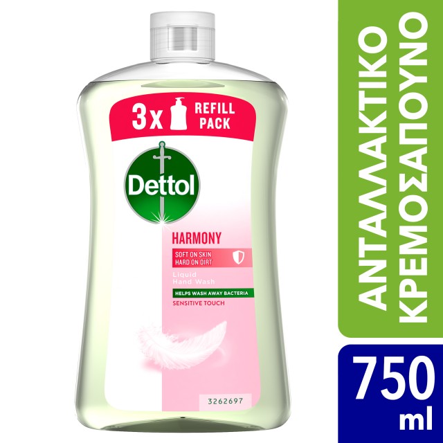 Dettol Soft on Skin Hard on Dirt Liquid Ανταλλακτικό Αντιβακτηριδιακό Υγρό Κρεμοσάπουνο για Ευαίσθητες Επιδερμίδες 750ml