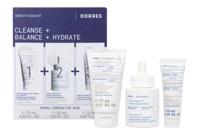Korres Set Greek Yoghurt Cleanse+Balance+Hydrate με Probiotic Foaming Cream Cleanser Αφρώδης Κρέμα Καθαρισμού Προσώπου με Προβιοτικά 75ml Smart Yoghurt Probiotic Super Serum 30ml & Smart Yoghurt Κρέμα-Gel με Προβιοτικά 20ml