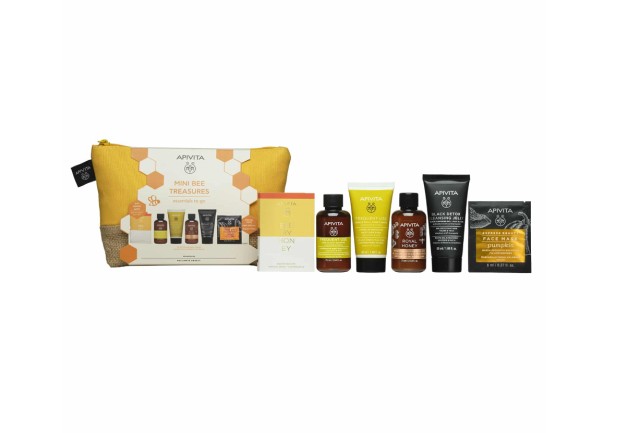 Apivita Set Mini Bee Treasures Gentle Daily Shampoo 75ml + Gentle Daily Contitioner 50ml + Royal Honey Shower Gel 75ml + Black Cleansing Gel 50ml + Express Beauty Face Mask Pumpkin Μάσκα Προσώπου Κολοκύθα 2x8ml + Δώρο Bee my Honey Eau de Toilette 1,5ml