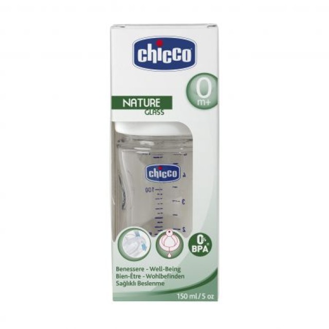 CHICCO Mπιμπερό NATURE GLASS 0 ΒPA 150ml με Θηλή Σιλικόνης 1ΤΜΧ