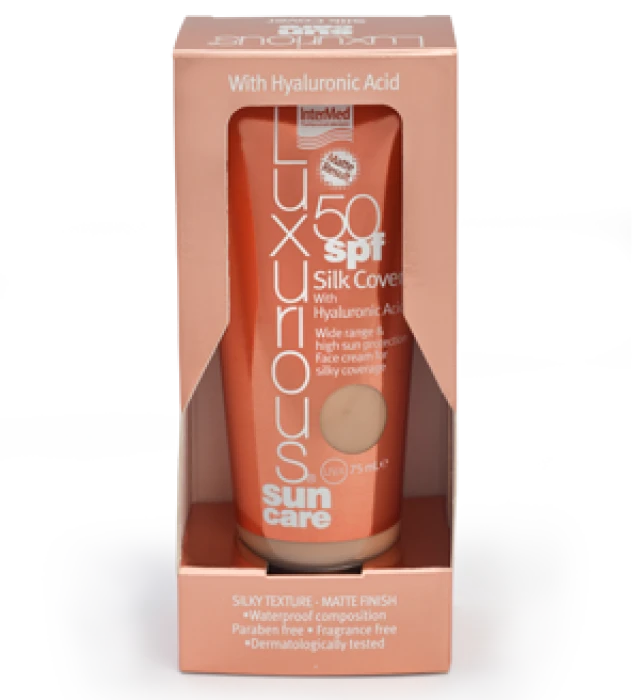 INTERMED Luxurious Sun Care Face Tinted Cream Silk Cover Natuarl Beige SPF50 with Hyaluronic