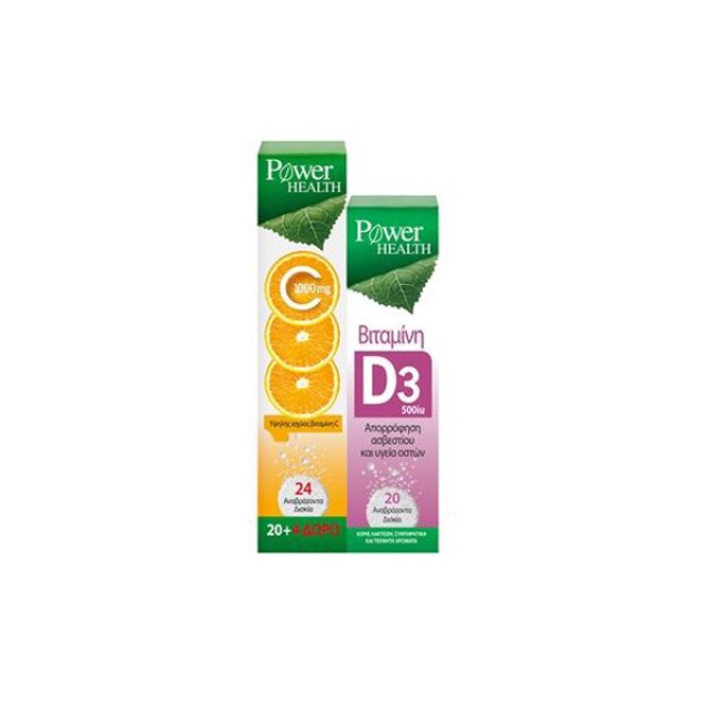 POWER HEALTH Vitamin C 1000mg 20+4 αναβρ. δισκία & ΔΩΡΟ Vitamin D3 500 i.u. (12,5μg) 20tabs αναβρ. δισκία