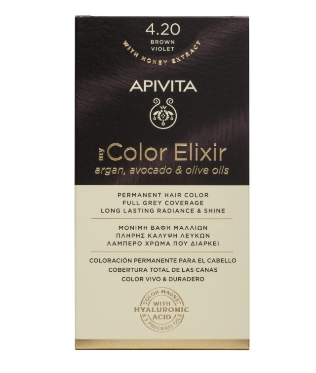 Apivita My Color Elixir kit Μόνιμη Βαφή Μαλλιών 4.20 ΚΑΣΤΑΝΟ ΒΙΟΛΕΤΙ