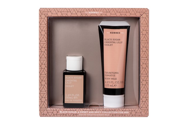 Korres Set Eau de Toilette Black Sugar, Oriental Lily & Violet 50ml & Γαλάκτωμα Σώματος Black Sugar, Oriental Lily & Violet 125ml