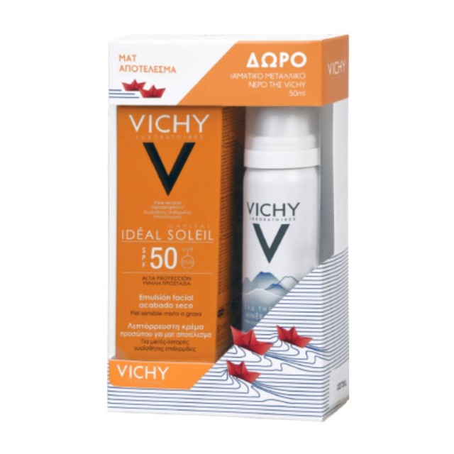 Vichy Set Ideal Soleil Αντηλιακή Προσώπου για Ματ Αποτέλεσμα SPF50 50ml + Δώρο Vichy Eau Thermale Ιαματικό Νερό 50ml
