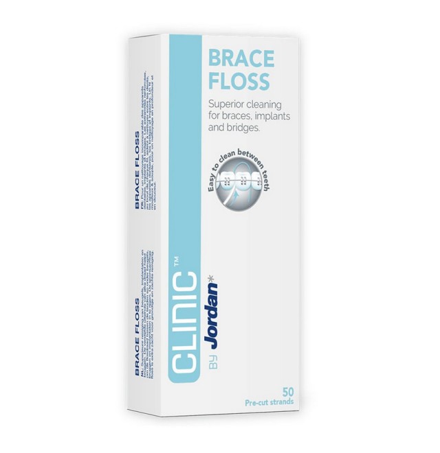 Jordan Clinic Brace Floss Οδοντικό Νήμα Ιδανικό για Σιδεράκια, Γέφυρες & Εμφυτεύματα, 50τμχ