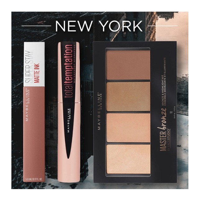 Maybelline Set Superstay Matte Ink Lipstick 65 Seductres 5ml + Maybelline Total Temptation Mascara Black 8.6ml + Maybelline Master Bronze Color & Highlighting Kit 20 13gr