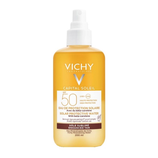 Vichy Capital Soleil Protective Water Bronzing SPF50 Αντηλιακό Νερό Υψηλής Προστασίας για λαμπερό μαύρισμα