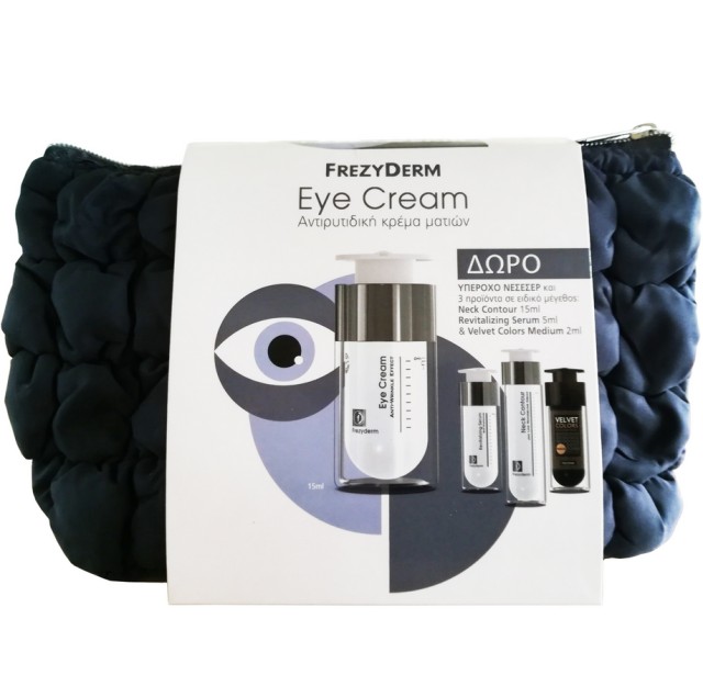 Frezyderm Set Nεσεσερ Eye Cream 15ml + Δώρο Neck contour Cream 15ml + Revitalizing Serum 5ml + Velvet Colors Medium 2ml + Νεσεσέρ 1τμχ
