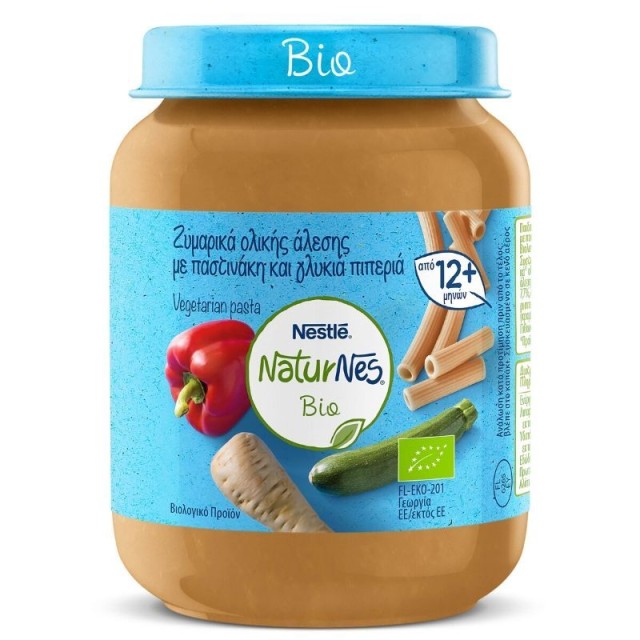 Nestle Naturnes Bio Βιολογική Παιδική Τροφή Ζυμαρικά Ολικής Άλεσης με Παστινάκη & Γλυκιά Πιπερία 190gr