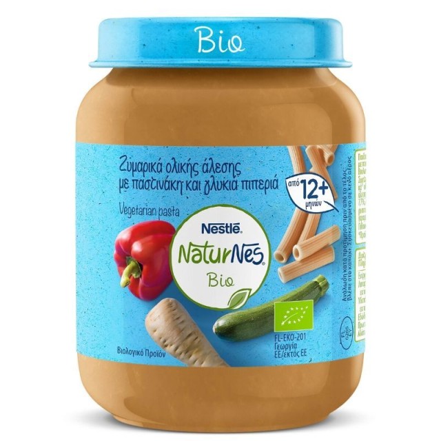 Nestle Naturnes Bio Βιολογική Παιδική Τροφή Ζυμαρικά Ολικής Άλεσης με Παστινάκη & Γλυκιά Πιπερία 190gr