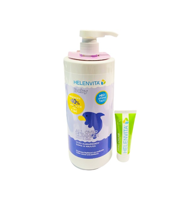 Helenvita Set Baby All Over Cleanser με Άρωμα Talc 1lt Προσφορά -40% + Δώρο Hand Cream 25ml