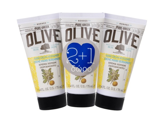 Korres set Pure Greek Olive Κρέμα Χεριών Περγαμόντο 75ml 2+1 Δώρο
