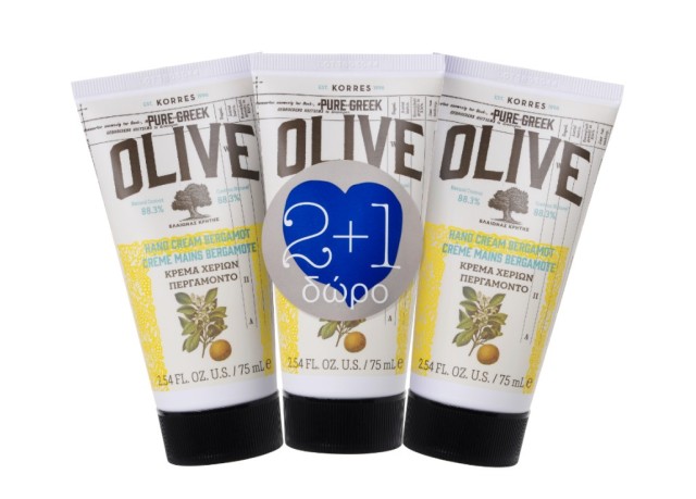 Korres set Pure Greek Olive Κρέμα Χεριών Περγαμόντο 75ml 2+1 Δώρο