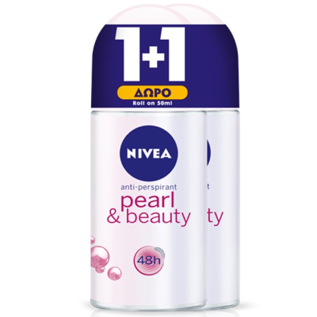 NIVEA Αποσμητικό Roll On Pearl & Beauty Γυναικείο 50ml 1+1 ΔΩΡΟ