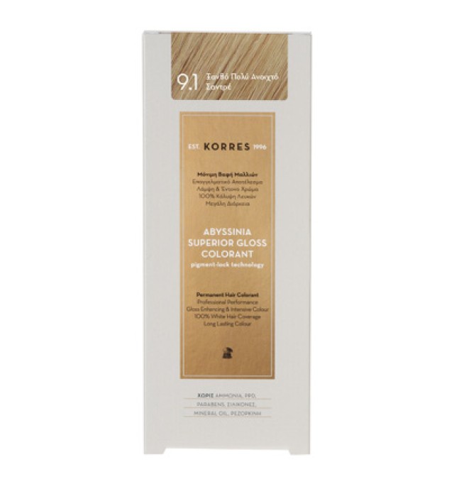 KORRES Abyssinia Superior Gloss Colorant 9.1 Ξανθό Πολύ Ανοιχτό Σαντρέ 50ml