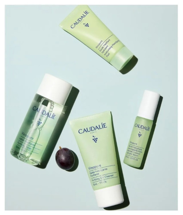 Caudalie Vinopure Starter Kit με Purifying Gel Cleanser Καθαριστικό Προσώπου 30ml & Purifying Toner Φροντίδα κατά των Ατελειών 50ml & Blemish Control Salicylic Serum Ορός Προσώπου 10ml & Moisturizing Mattifying Fluid Ενυδατική Κρέμα 15ml