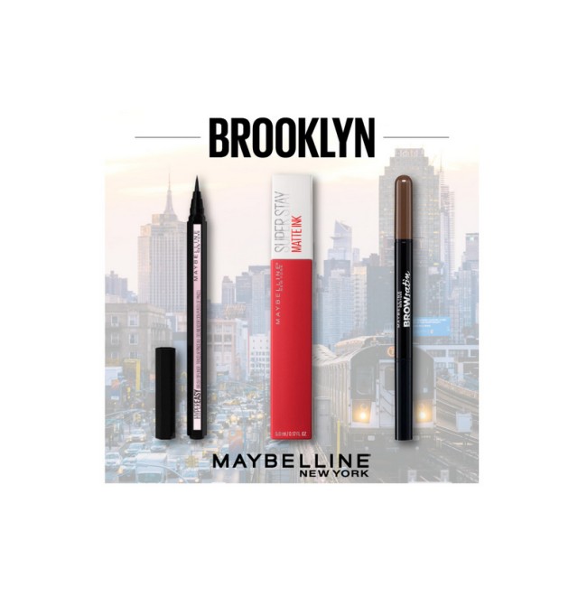 Maybelline Set Brow Satin Smoothing Duo-Brow Pencil & Filling Powder 04 Dark Brown + Maybelline Hyper Easy Liquid Liner Ματιών + Maybelline Superstay Matte Ink Lipstick 20 Pioneer 5ml