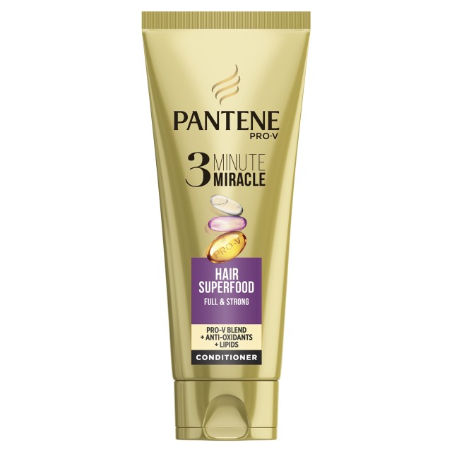 Pantene Pro-V 3 Minute Miracle Superfood Conditioner 200 ml, Με Σύνθεση Pro-V, Αντιοξειδωτικά Και Λιπίδια