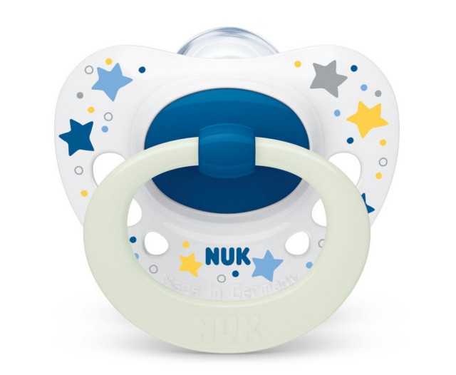 Nuk Signature Night Πιπίλα Σιλικόνης Νυκτός που Λάμπει στο Σκοτάδι Άσπρη Μπλε με Αστέρια 18-36m 1τμχ