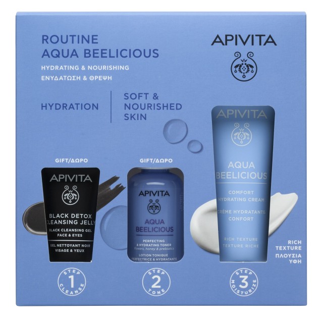 Apivita Set Αqua Beelicious με Αqua Beelicious Hydrating Gel-Cream Ενυδατική Κρέμα Πλούσιας Υφής 40ml + Δώρο Αqua Beelicious Hydrating Toner 50ml + Black Dettox Gel Καθαρισμού 15ml