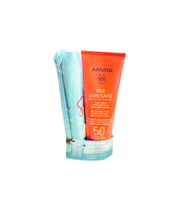 Apivita Set Bee Sun Safe Hydra Fresh Face & Body Milk SPF50 με Θαλάσσια Φύκη & Πρόπολη 200ml + Δώρο Αδιάβροχο Τσαντάκι για Μαγιώ 1τμχ