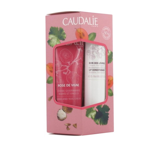 Caudalie LipHand Duo Rose de Vigne Hand and Nail Cream 30ml + Soin des levres Lip Conditioner 4,5gr