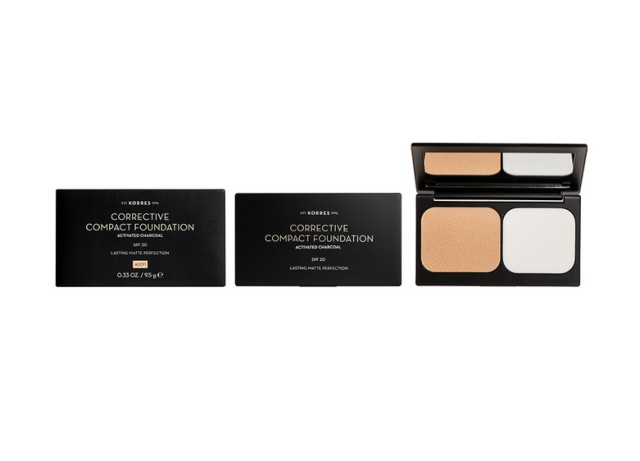 Korres Corrective Compact Foundation SPF20 Activated Charcoal ACCF1 Διορθωτικό Compact Make Up με Ενεργό Άνθρακα 9.5gr