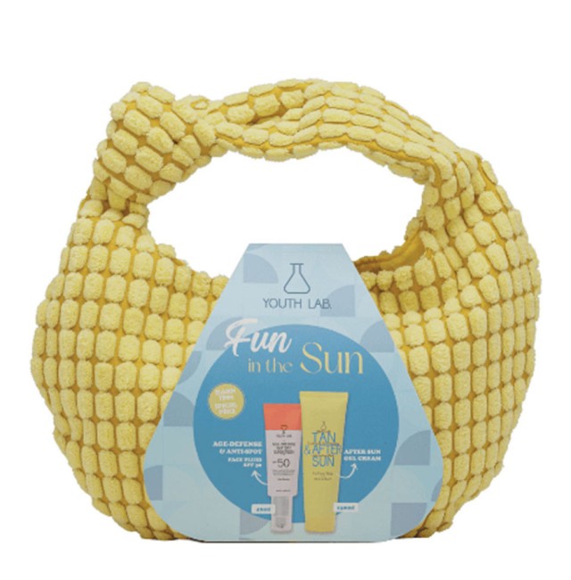 Youth Lab Set Fun In the Sun Set Age Defense Watery Αντηλιακό Προσώπου SPF50 40ml & Tan & After Sun Soothing & Tan Prolonging with Cooling Effect Επανορθώνει & Καταπραΰνει τους Ερεθισμούς 150ml & Tσαντάκι 1τμχ