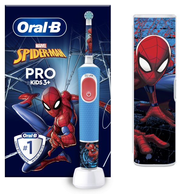 Oral-B Vitality Pro Kids Ηλεκτρική Οδοντόβουρτσα Spiderman για Παιδιά 3+ 1τμχ & Θήκη Ταξιδιού 1τμχ