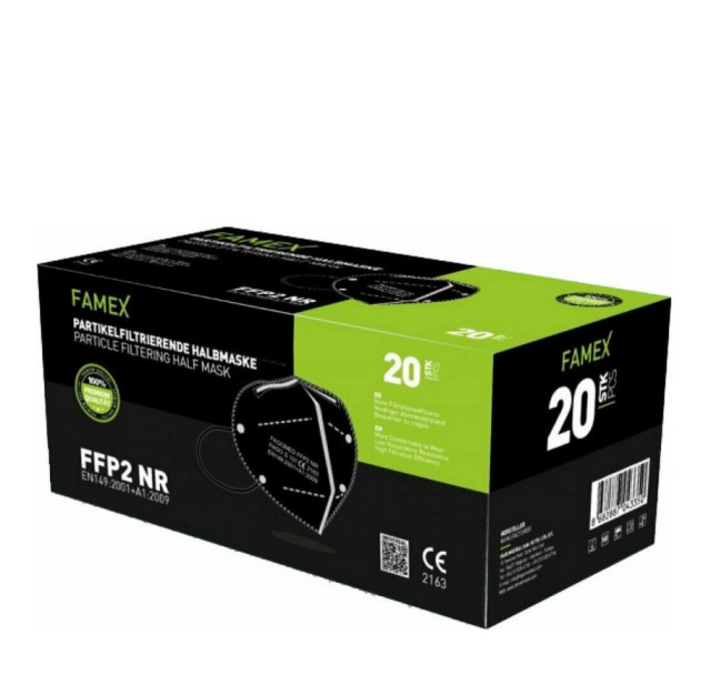 Famex Mask Μάσκες Υψηλής Προστασίας Μαύρες FFP2 NR 20τμχ