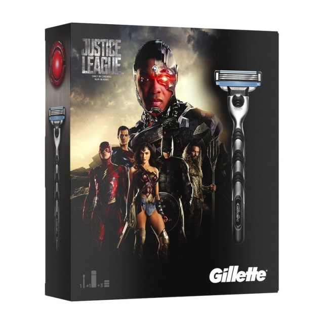 Gillette Set Justice League Mach3 Ξυριστική Μηχανή 1τμχ & 2 Ανταλλακτικά + ΔΩΡΟ Mach 3 Complete Defense Τζελ Ξυρίσματος 75ml