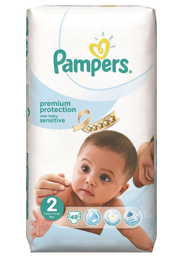 PAMPERS New Baby Sensitive Mini Νο2 (3-6kg) 48τμχ
