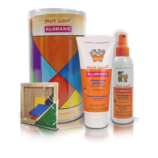 KLORANE GIFT SET PETIT JUNIOR Shampooing Demelant με άρωμα Ροδάκινου 200ml & Soin Demelant Sans Rincage 150ml + ΔΩΡΟ Tangram
