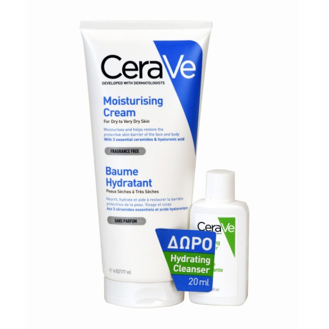 CeraVe Set Moisturising Cream Ενυδατική Κρέμα για Ξηρό - Πολύ Ξηρό Δέρμα 177ml + Δώρο Hydrating Cleanser Ενυδατική Κρέμα Καθαρισμού 20ml