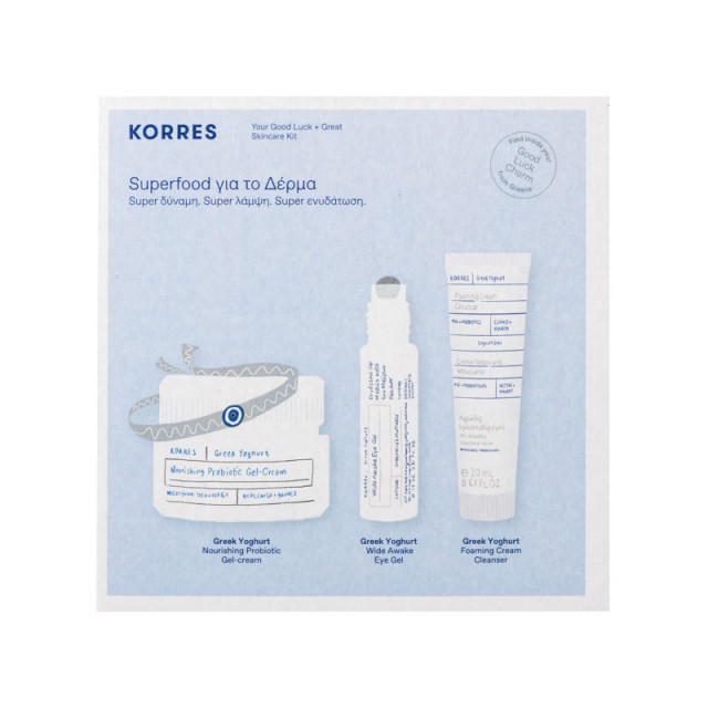 Korres Set Greek Yoghurt 48ωρη Ενυδάτωση για Κανονικές/Μικτές Επιδερμίδες 40ml & Ενυδατικό Gel Ματιών 15ml & Αφρώδης Κρέμα Καθαρισμού 20ml & Δώρο Βραχιόλι Καλής Τύχης 1τμχ