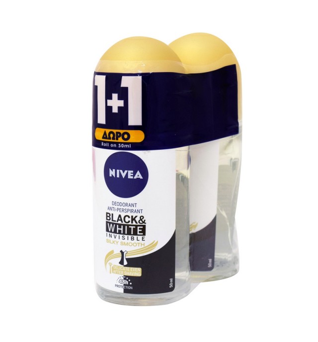 Nivea Roll-On Black & White Invisible Silky Smooth 48h 50ml 1+1 Δώρο