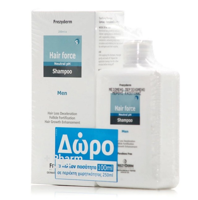 Frezyderm Set Hair Force Shampoo Men 200ml + Δώρο Hair Force Shampoo Men 100ml