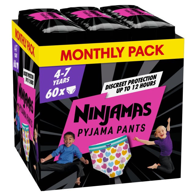 Pampers Ninjamas Girl Pyjama Pants Monthly Pack 4-7years Πάνες Βρακάκι για τη Νύχτα (17-30kg) 60τμχ
