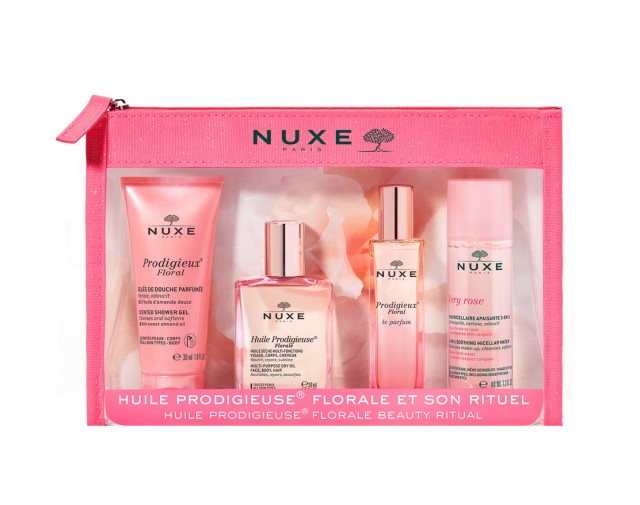 Nuxe Travel kit Floral With Prodigieux® Floral Scented Showergel 30 ml + Huile Prodigieuse Florale 30 ml +  Prodigieux Floral Le Parfum 15 ml + Very Rose 3-in-1 Soothing Micellar Water 40 ml