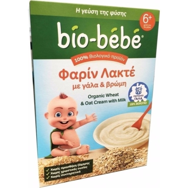 Bio-Bebe Φαρίν Λακτέ με Γάλα & Βρώμη 6m+ Βιολογικής Καλλιέργειας 200gr 1+1 Δώρο