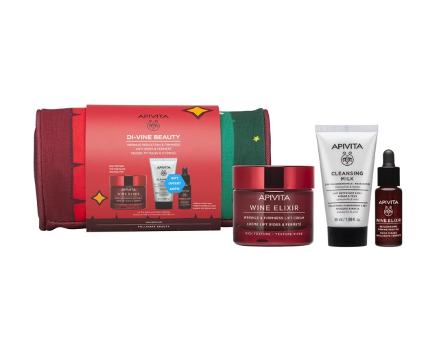 Apivita Set Di-Vine Beauty Wine Elixir Wrinkle & Firmness Lift Cream Κρέμα Ημέρας Πλούσιας Υφής 50ml + Δώρο Replenishing Firming Face Oil 10ml + Cleansing Milk 3 in 1 50ml