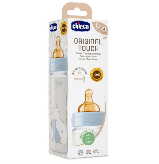 Chicco Original Touch Γυάλινο Μπιμπερό με Θηλή Καουτσούκ 0m+ 240ml