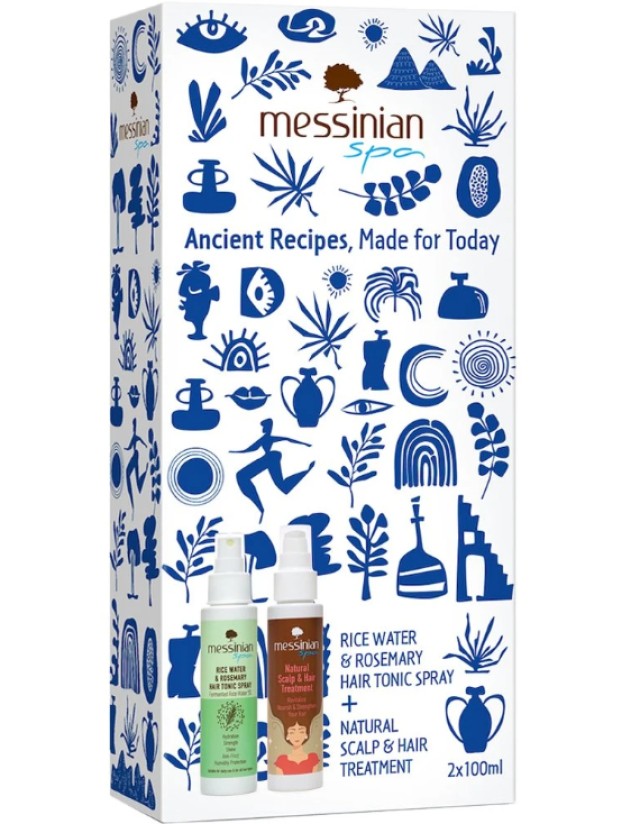 Messinian Spa Set Ancient Recipes Made for Today Rise Water & Rosemary Hair Tonic Spray Τονωτικό Μαλλιών 100ml + Natural Scalp & Hair Treatment Θεραπεία για Τριχωτό & Μαλλιά 100ml