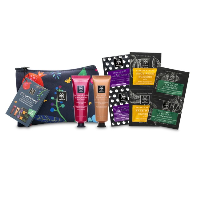 Apivita Set Its Showtime με Face Scrub Βερύκοκο 50ml + Μάσκα Ρόδι 50ml + Δώρο Express Beauty Κολοκύθα 2x8ml + Μύρτιλλο 2x8ml + Gingko Biloba 2x2ml