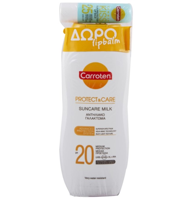 Carroten Σετ Protect & Care Suncare Milk SPF20 200ml Προσφορά -30% + Δώρο Carroten Sun Protection Lip Balm SPF25 4,8gr