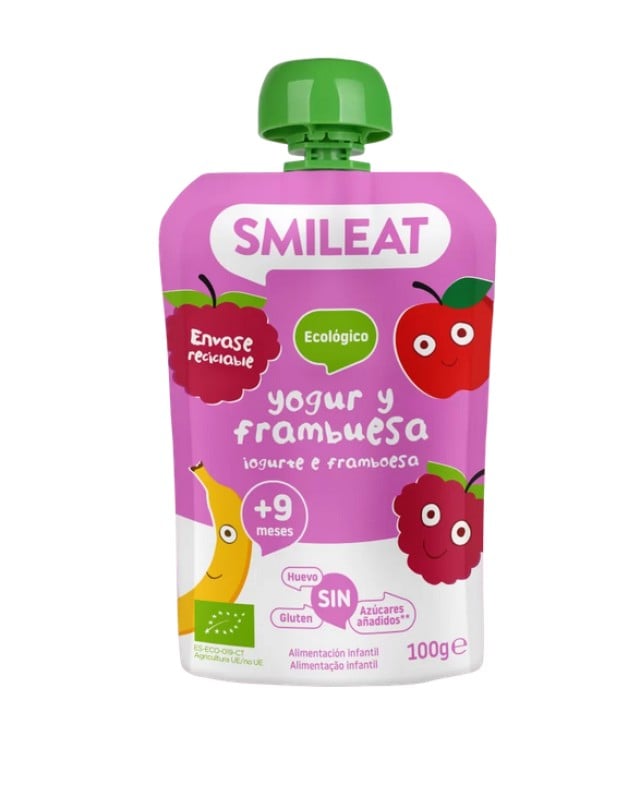 Smileat Πουρές Φρούτων με Γιαούρτι Σμέουρο +6 Μηνών Χωρίς Γλουτένη ΒΙΟ 100gr